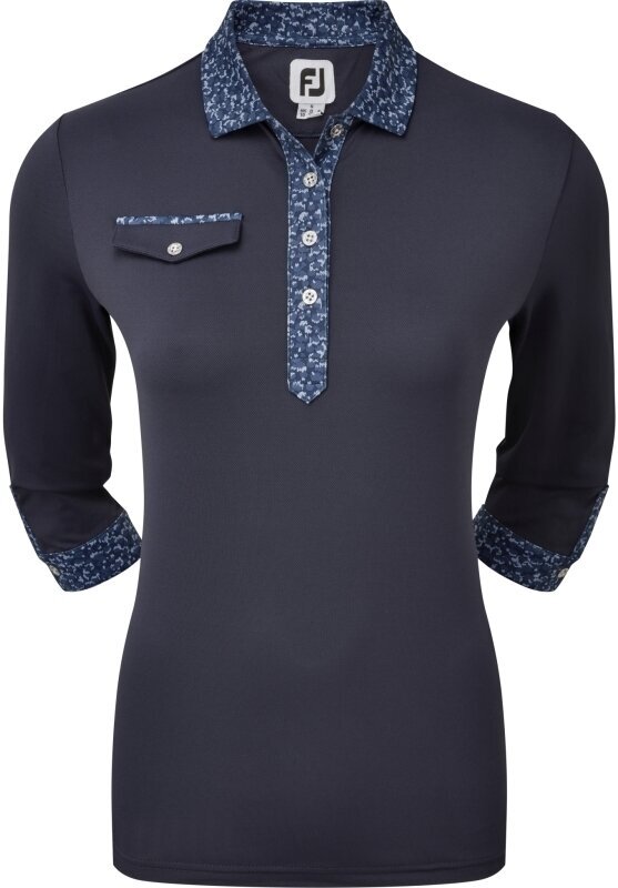 Риза за поло Footjoy 3/4 Sleeve Pique with Printed Trim Navy XS