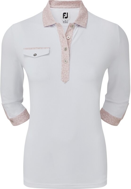 Camiseta polo Footjoy 3/4 Sleeve Pique with Printed Trim White/Blush Pink L