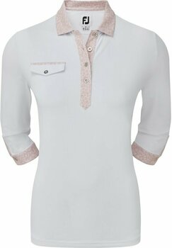 Polo Shirt Footjoy 3/4 Sleeve Pique with Printed Trim White/Blush Pink L - 1