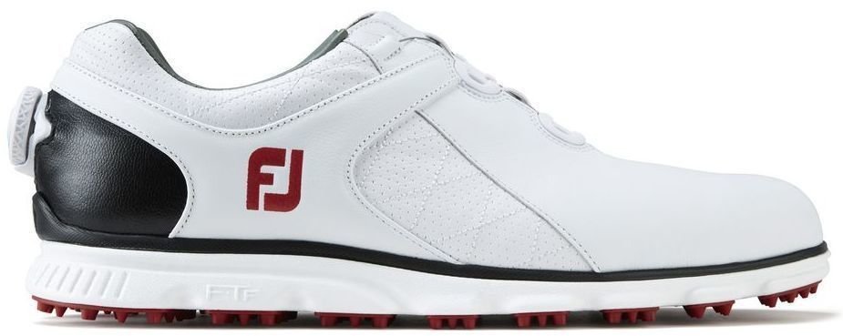 Calçado de golfe para homem Footjoy Pro SL BOA Mens Golf Shoes White/Black/Red US 10,5