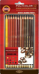 Ołówek kolorowy KOH-I-NOOR Polycolor Artist's Coloured Pencils Zestaw kredek Browns 12 szt.