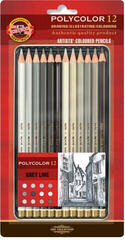 Farbstift KOH-I-NOOR Polycolor Artist's Coloured Pencils Buntstifte Set Greys 12 stk