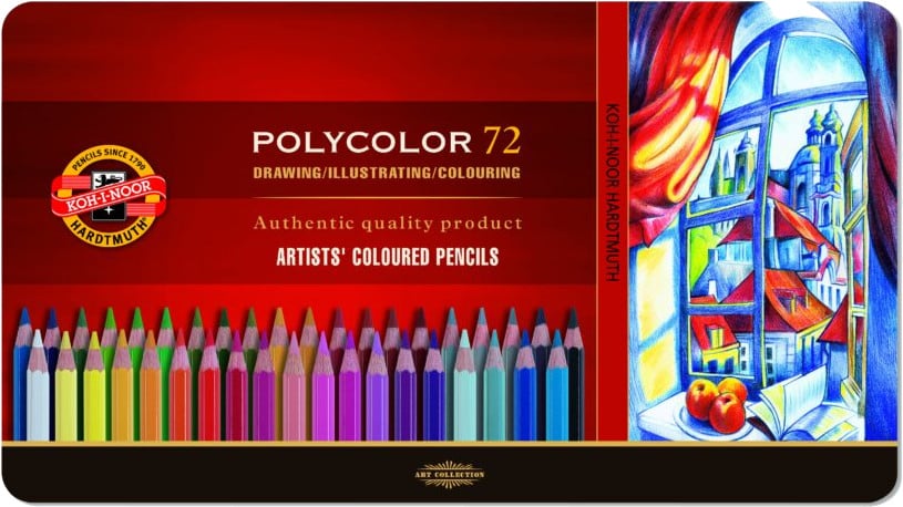 Koh-I-Noor Polycolor Dry Color Drawing Pencil Set - Assorted Colors, Tin,  Set of 72