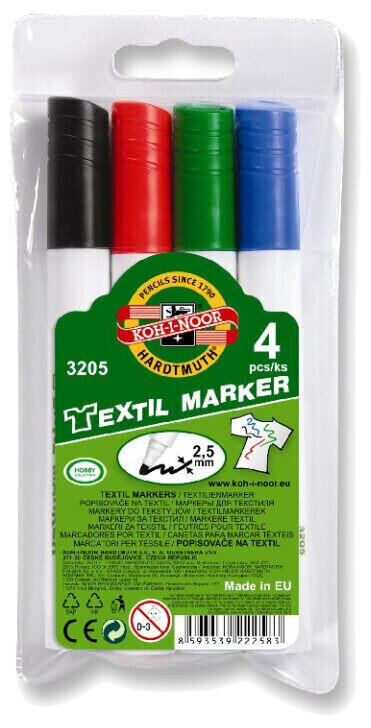 Popisovač KOH-I-NOOR Textil Marker 3205 4 Popisovač na textil 4 ks