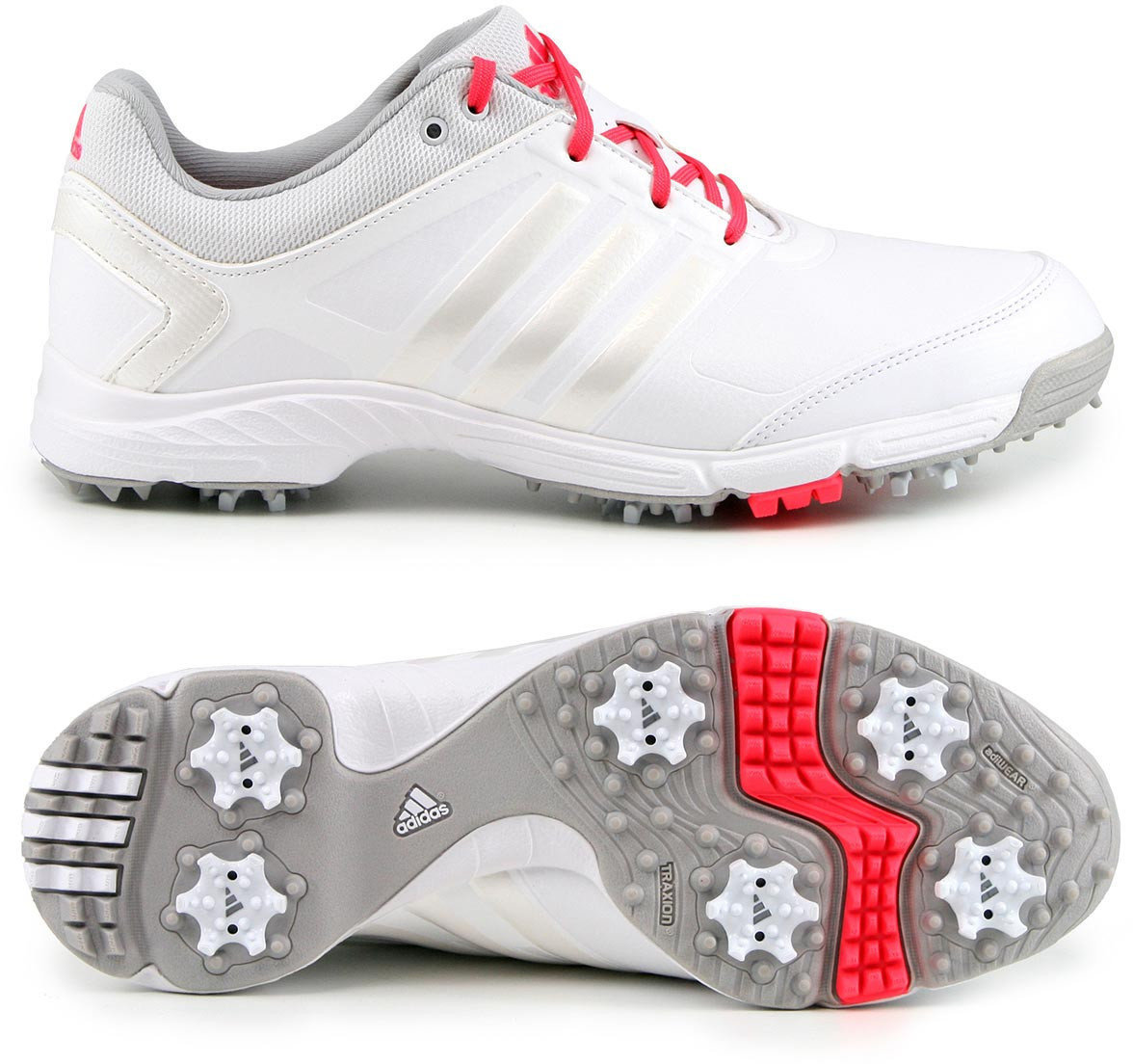 Calçado de golfe para mulher Adidas Adipower Tour Mens Golf Shoes White/Metallic/Shock Red UK 4