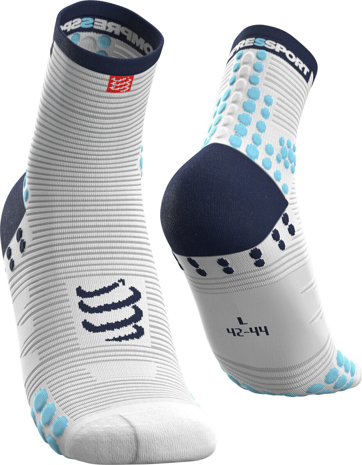 Κάλτσες Τρεξίματος Compressport Pro Racing v3.0 Run High Λευκό-Μπλε T1 Κάλτσες Τρεξίματος