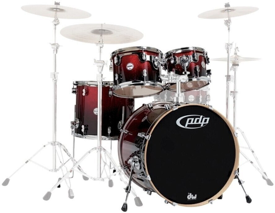 Akustik-Drumset PDP by DW CM3 Concept Maple Shellset Red to Black Sparkle