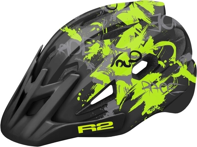 Dětská cyklistická helma R2 Wheelie Helmet Black/Neon Yellow/Grey Matt S Dětská cyklistická helma
