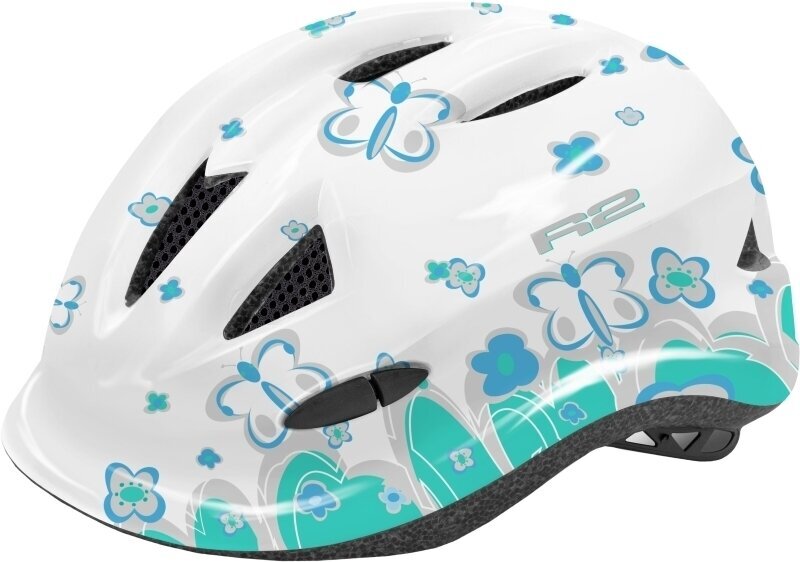 Gyerek kerékpáros sisak R2 Lucky Helmet Glossy White/Blue/Mint XXS Gyerek kerékpáros sisak