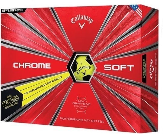 Нова топка за голф Callaway Chrome Soft Yellow 18 Truvis Black