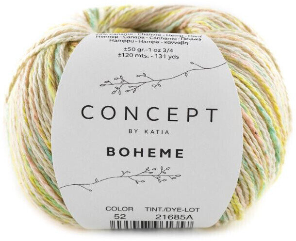 Fil à tricoter Katia Boheme 52 Light Yellow/Light Green/Very Light Rose Fil à tricoter