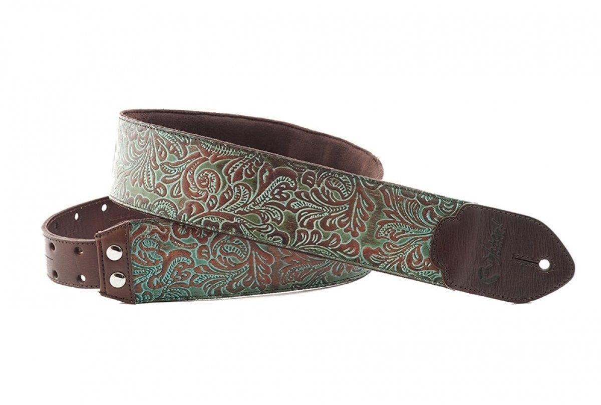 Leather guitar strap RightOnStraps Leathercraft Blackguard Leather guitar strap Teal