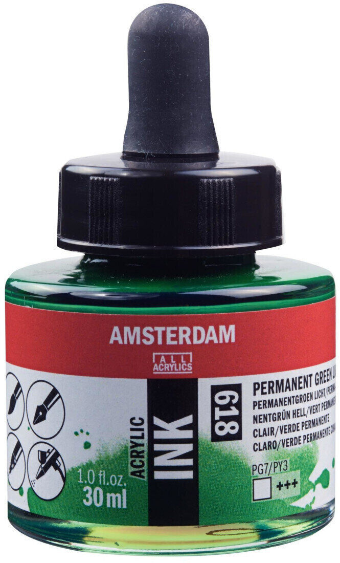 Atrament Amsterdam 17206180 Akrylový tuš 618 Permanent Green Light 30 ml 1 ks