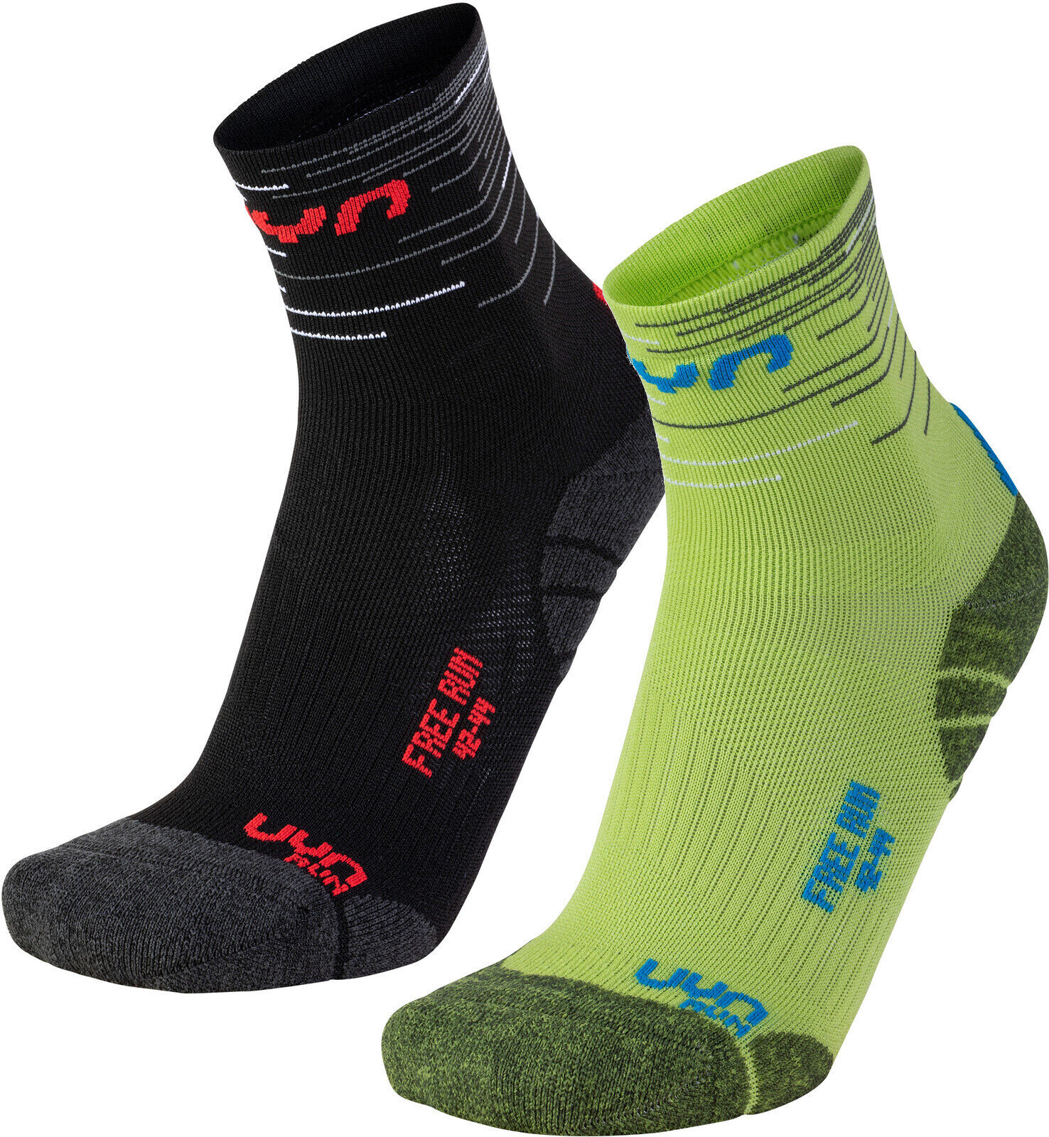 Jooksusokid UYN M Free Run Socks 2prs Pack 39/41 Black/Red-Grn/Blue