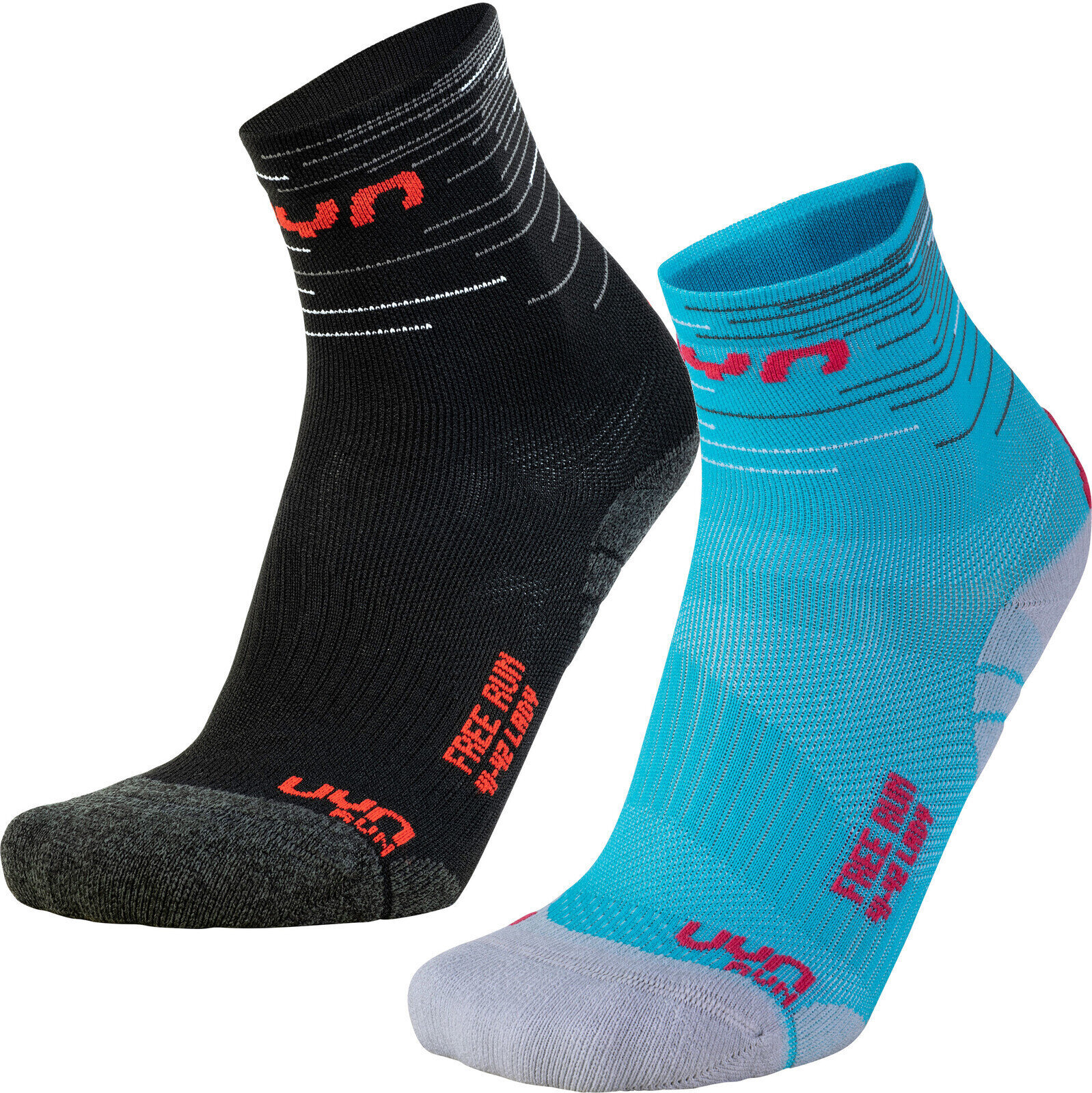 Løbestrømper UYN Free Run Socks 2 Pairs Turquoise-Sort 37/38 Løbestrømper