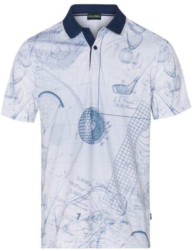 Tricou polo Golfino Printed Mens Polo Shirt With Striped Collar Sea 52