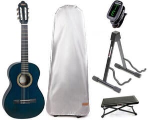 Guitare classique taile 3/4 pour enfant Valencia VC203 SET Transparent Blue Guitare classique taile 3/4 pour enfant