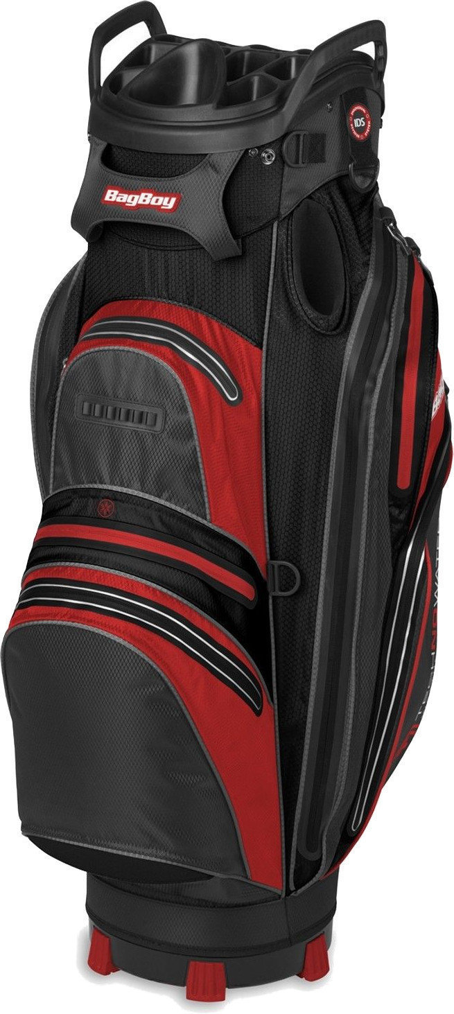 Golftaske BagBoy Techno 337 Waterproof Charcoal/Red/Black Cart Bag