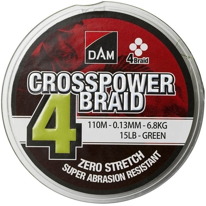 Vlasec, šňůra DAM Crosspower 4-Braid Green 0,10 mm 4,5 kg 150 m Šňůra