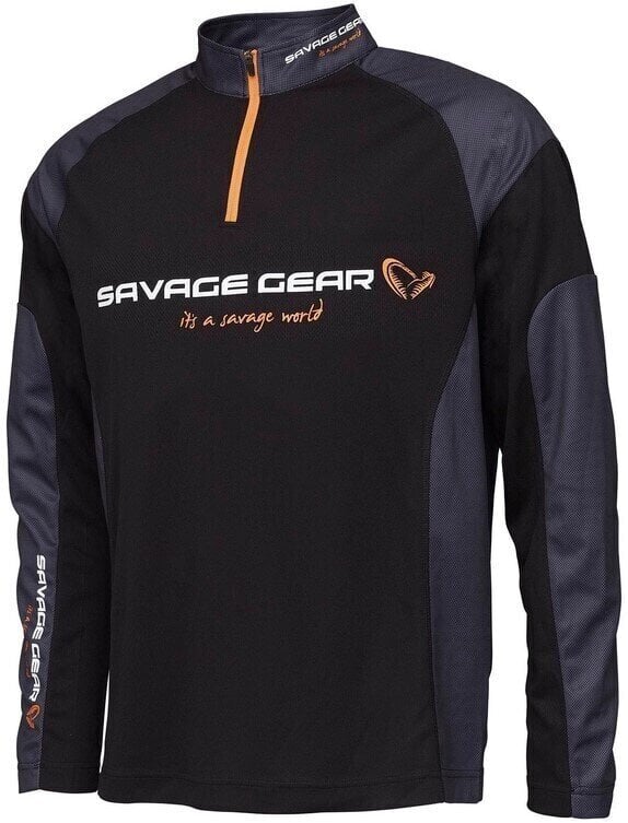 Tričko Savage Gear Tričko Tournament Gear Shirt 1/2 Zip Black Ink S