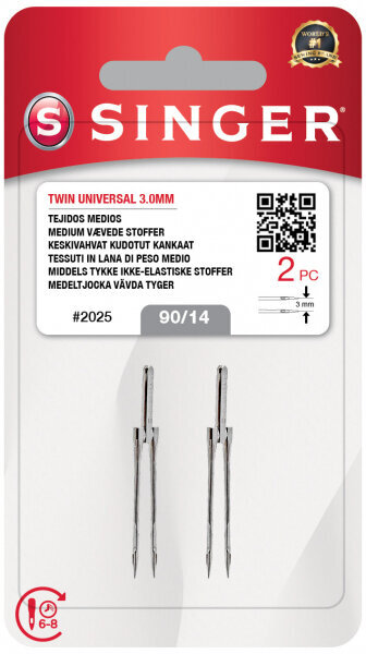 Needles for Sewing Machines Singer 2025 - 90/14, 3,0 mm - 2x Double Sewing Needle