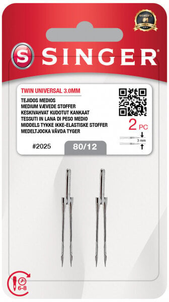 Needles for Sewing Machines Singer 2025 - 80/12, 3,0 mm - 2x Double Sewing Needle