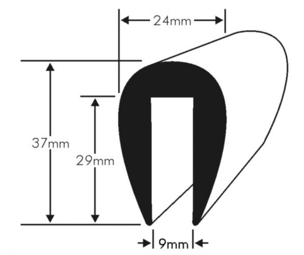 Boat Fender Profile Wilks Dek-King Profile 1 - Hard PVC - 12m - Black