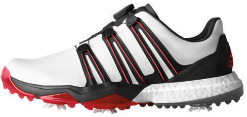 Calzado de golf para hombres Adidas Powerband BOA Mens Golf Shoes White/Core Black/Scarlet UK 8