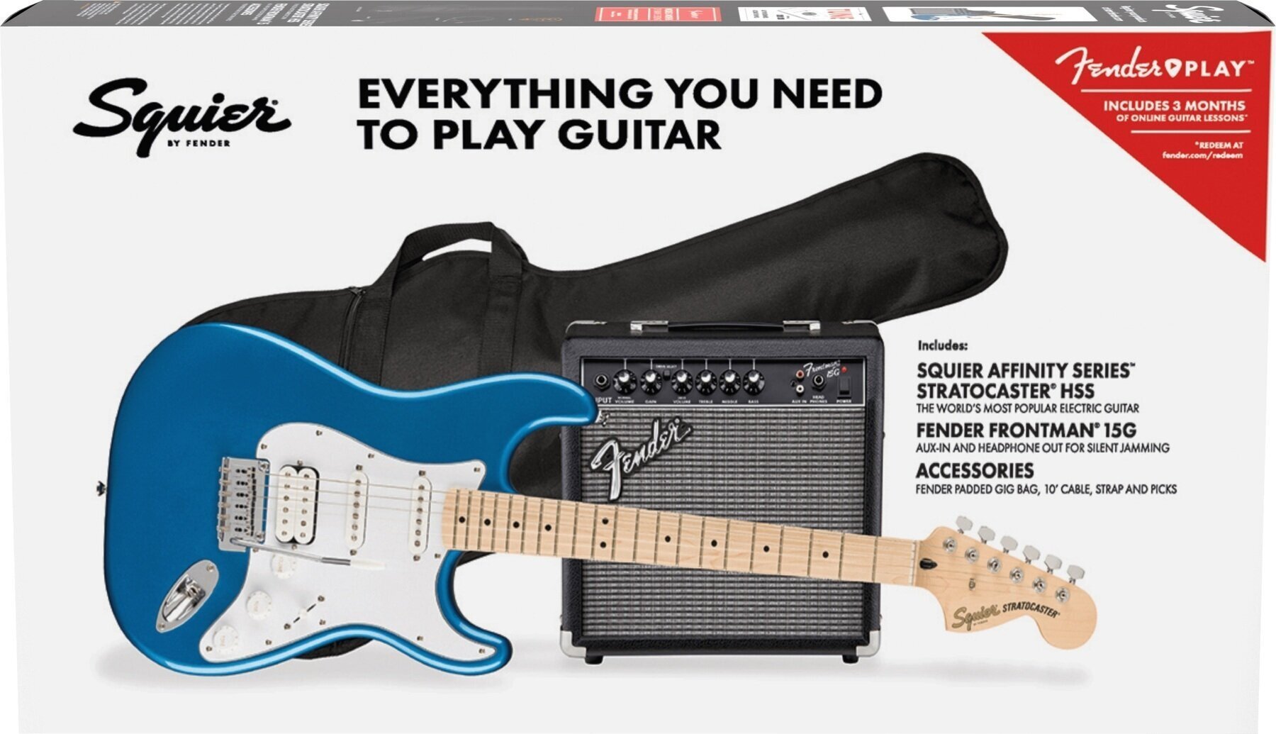 Guitare électrique Fender Squier Affinity Series Stratocaster HSS Pack MN Lake Placid Blue