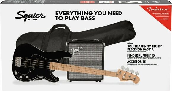 4-string Bassguitar Fender Squier Affinity Series Precision Bass PJ Pack MN Black - 1