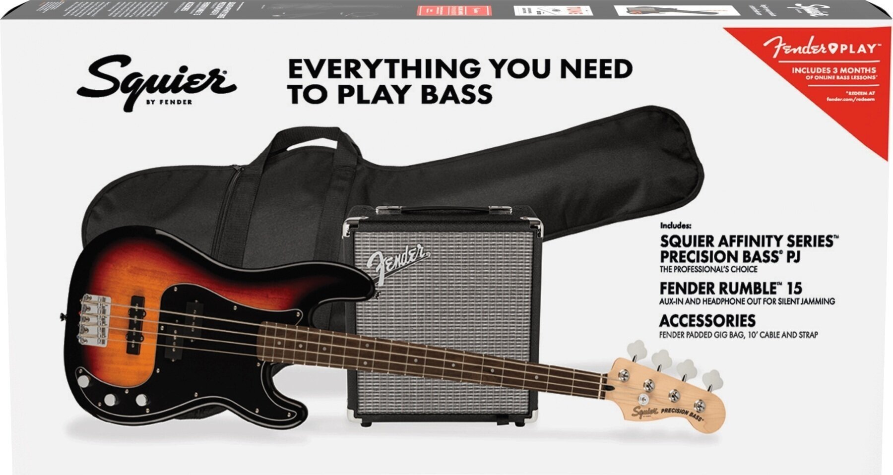 Basse électrique Fender Squier Affinity Series Precision Bass PJ Pack LRL 3-Color Sunburst