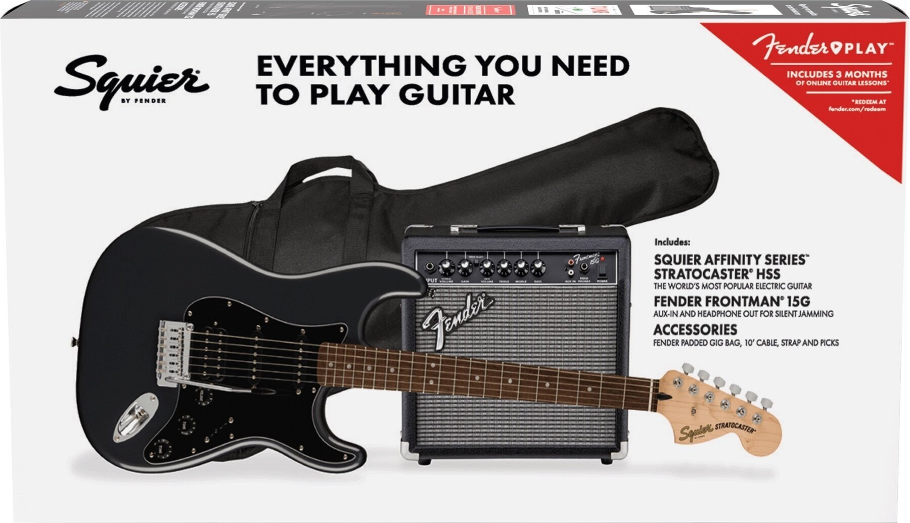 Electric guitar Fender Squier Affinity Series Stratocaster HSS Pack LRL Charcoal Frost Metallic