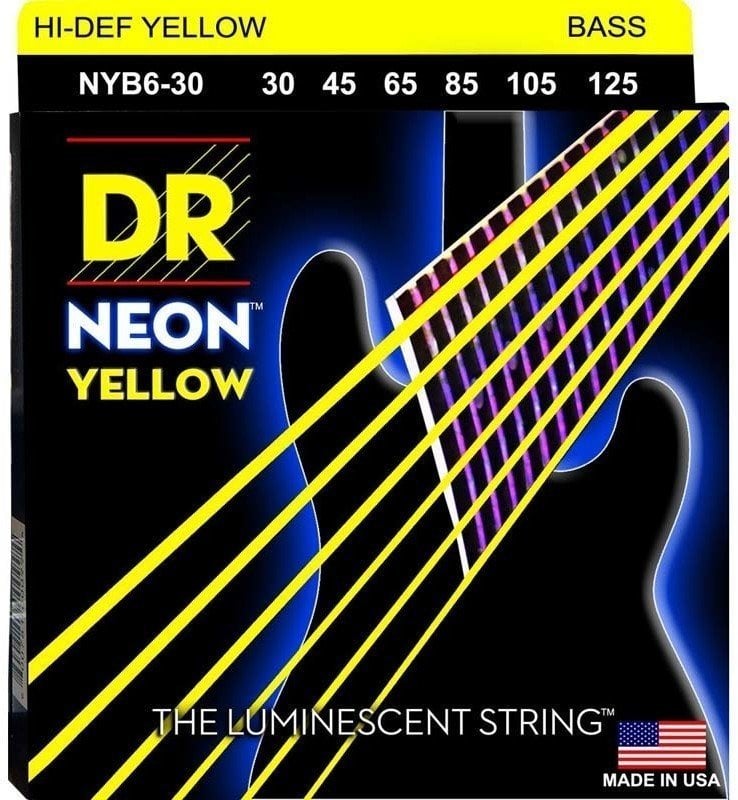 Struny pre 6-strunovú basgitaru DR Strings Neon Hi-Def NYB6-30