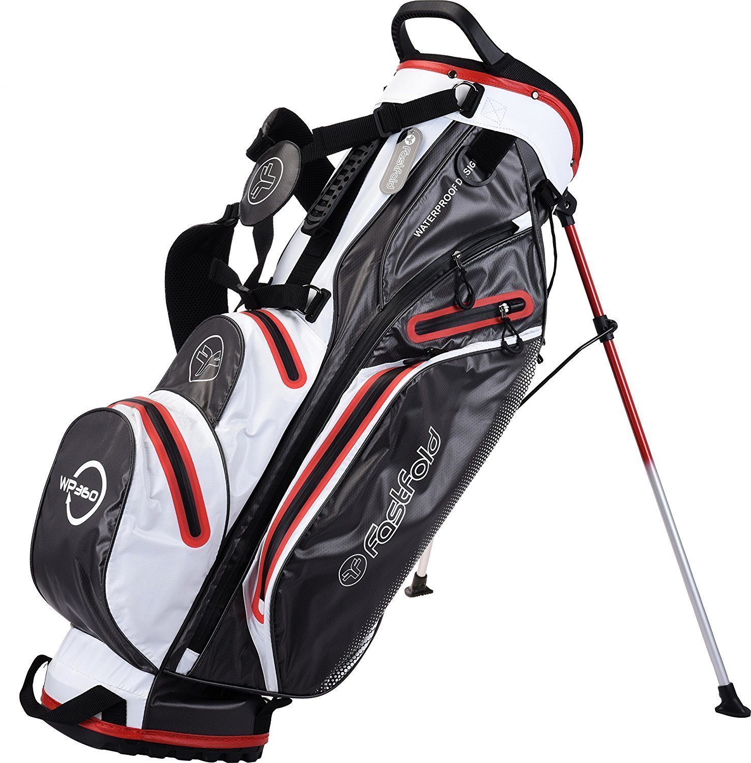 Чантa за голф Fastfold Waterproof Grey/White/Red Stand Bag