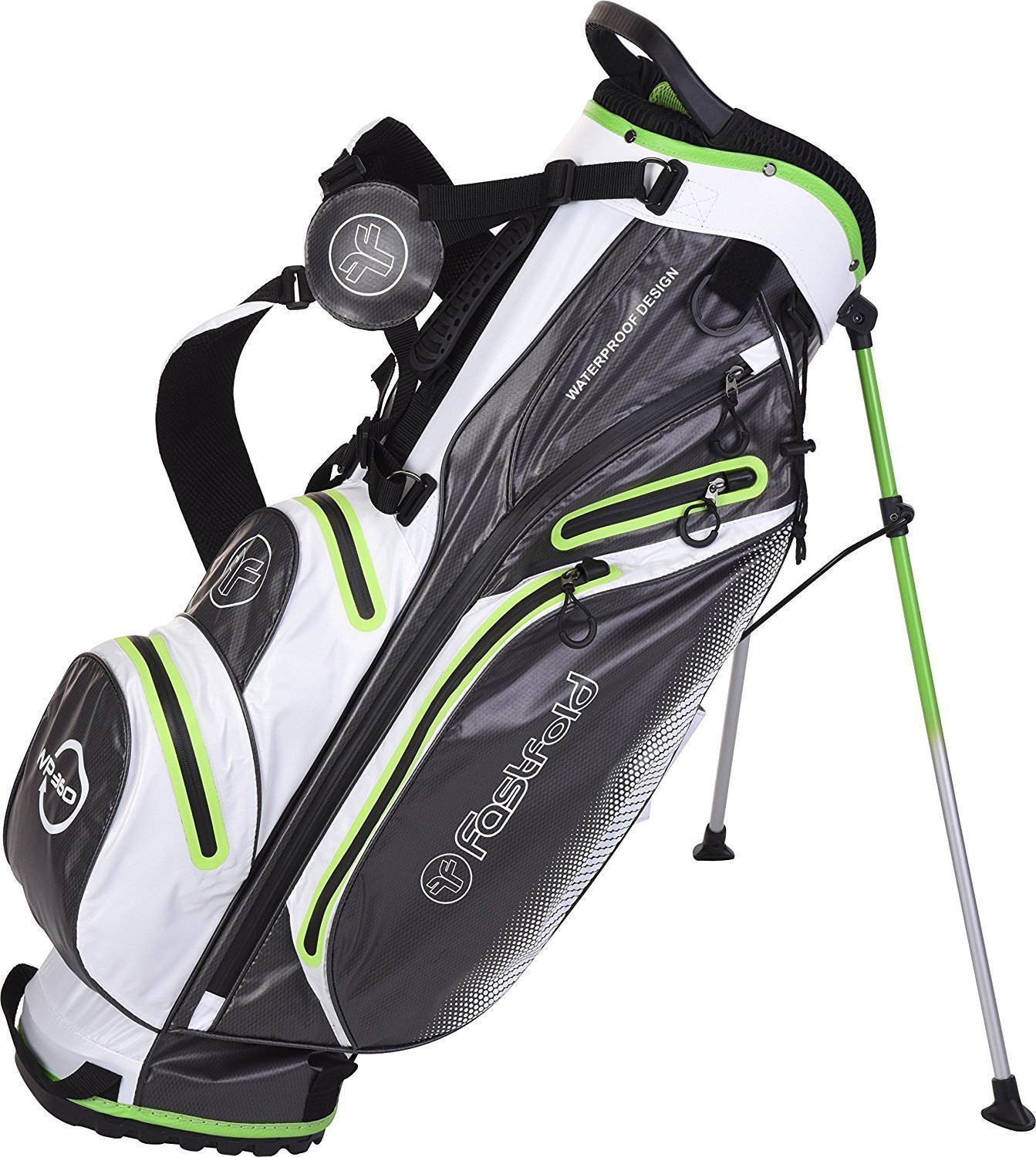 Golfbag Fastfold Waterproof Grey/White/Geen Stand Bag