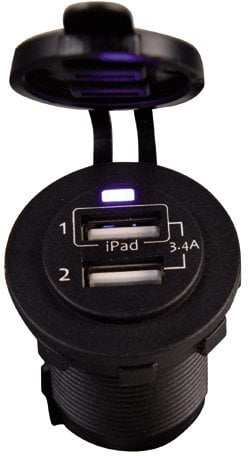 Marine Plug, Marine Socket Talamex USB Socket Double 3.4A Black Eyes Flush Frame