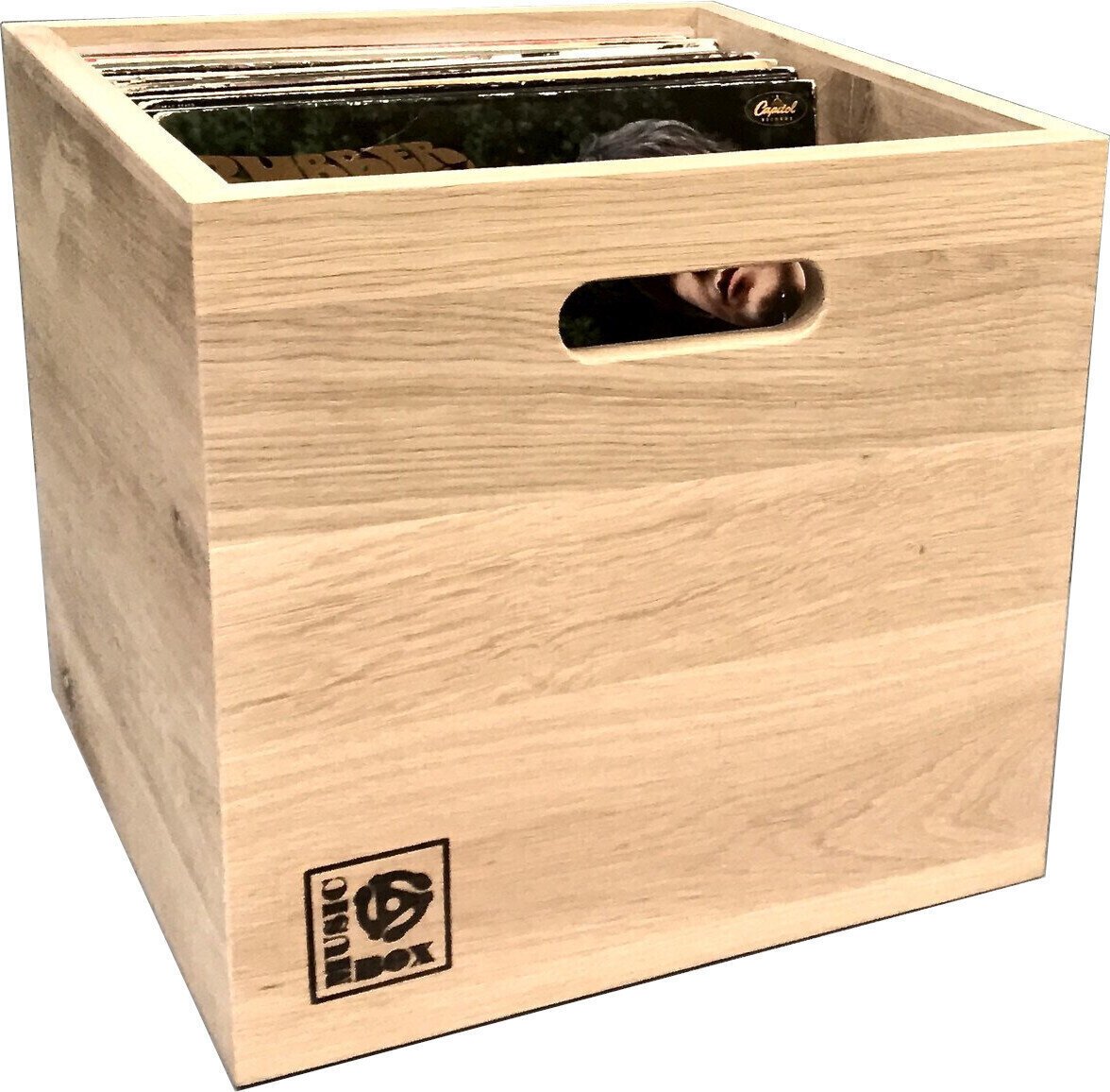 Box für LP-Platten Music Box Designs Natural Oak 12 Inch Vinyl Record Storage Box