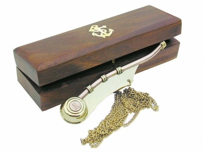 Dzwon mosiężny, Gwizdek bosmański, Róg sygnałowy Sea-Club Boatswain's whistle with chain 12,5cm