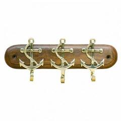 Sea-club Keyholder 3 anchors - brass on wooden plate