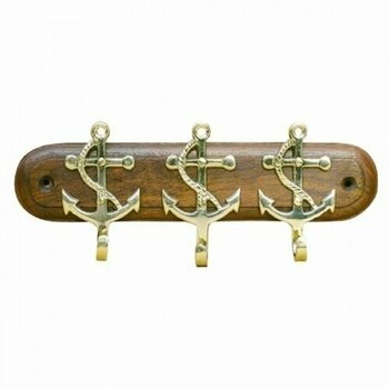 Obeski za ključe Sea-Club Keyholder 3 anchors - brass on wooden plate - 1