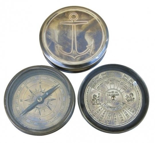 Kompas mosiężny, sekstant mosiężny Sea-Club Compass & calender