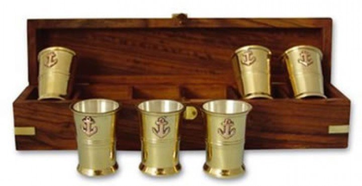 Námornický pohár, popolník Sailor 6 mini mugs brass - inside silverplated