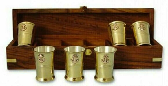 Námornický pohár, popolník Sailor 6 mini mugs brass - inside silverplated - 1