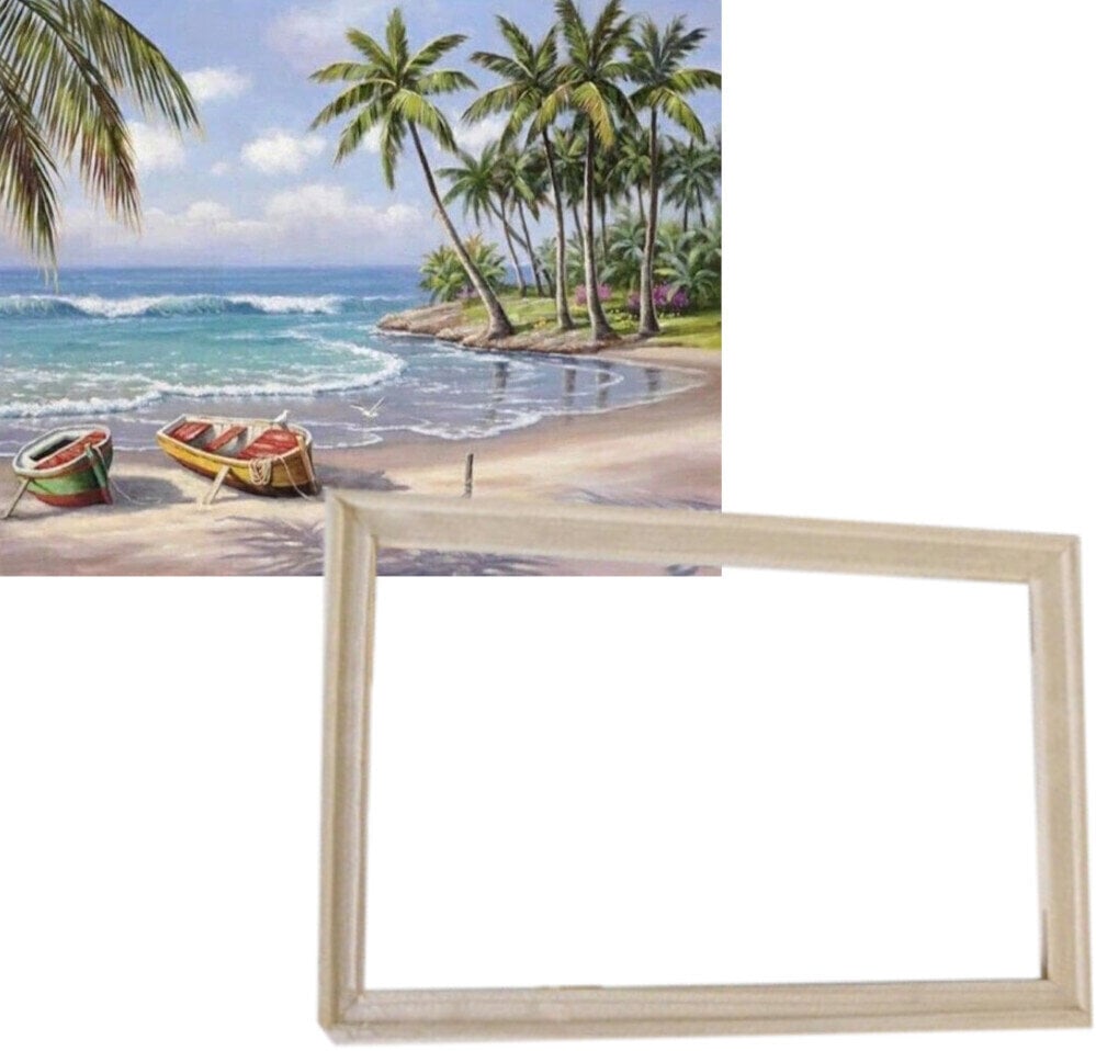 Maling efter tal Gaira With Frame Without Stretched Canvas Boats on the Beach