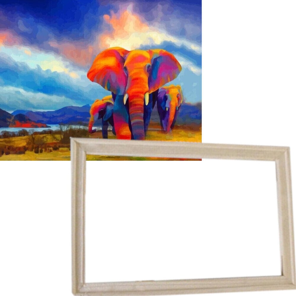 Maalaa numeroiden mukaan Gaira With Frame Without Stretched Canvas Elephant 3