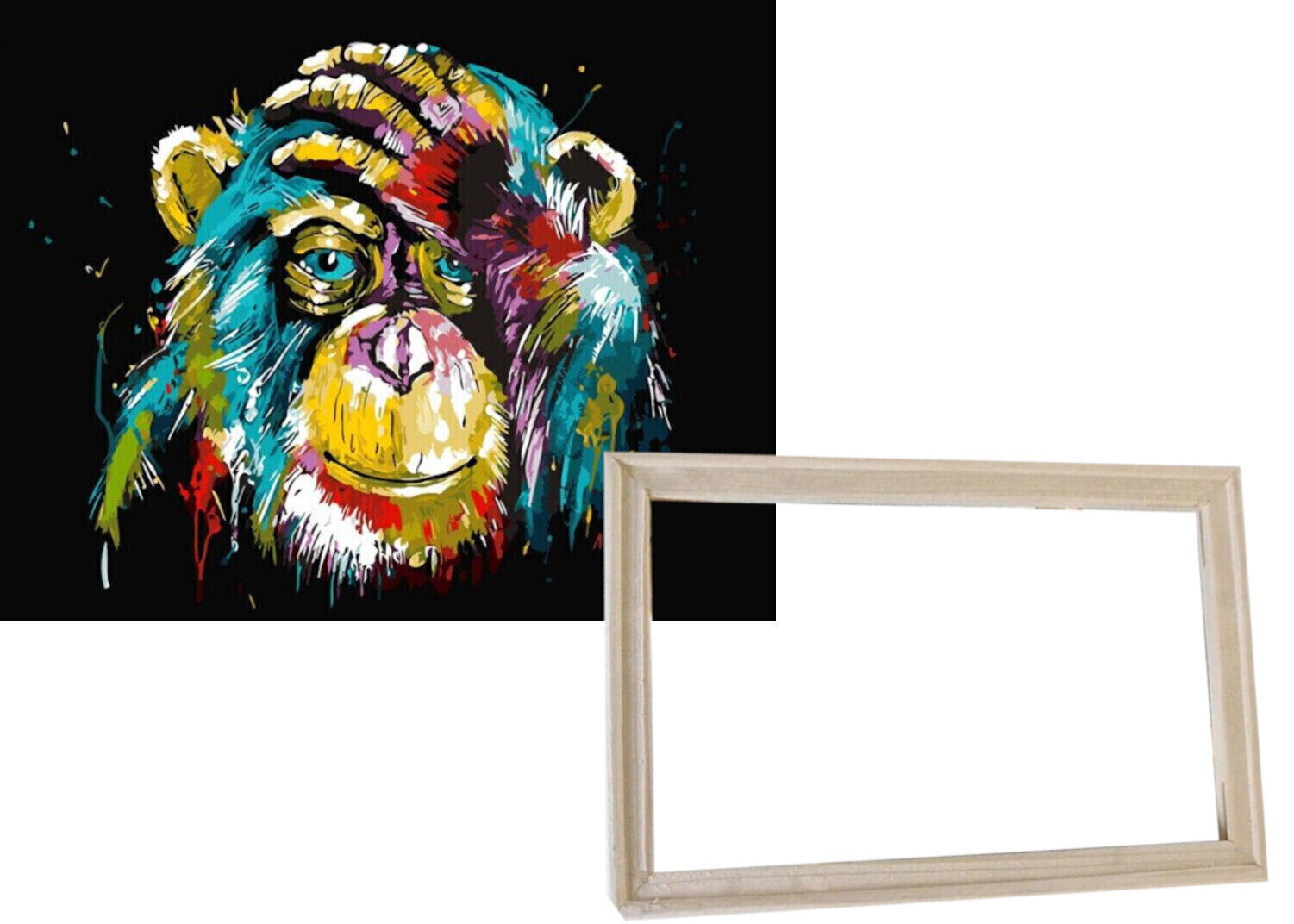 Maľovanie podľa čísel Gaira S rámom bez vypnutého plátna Šimpanz
