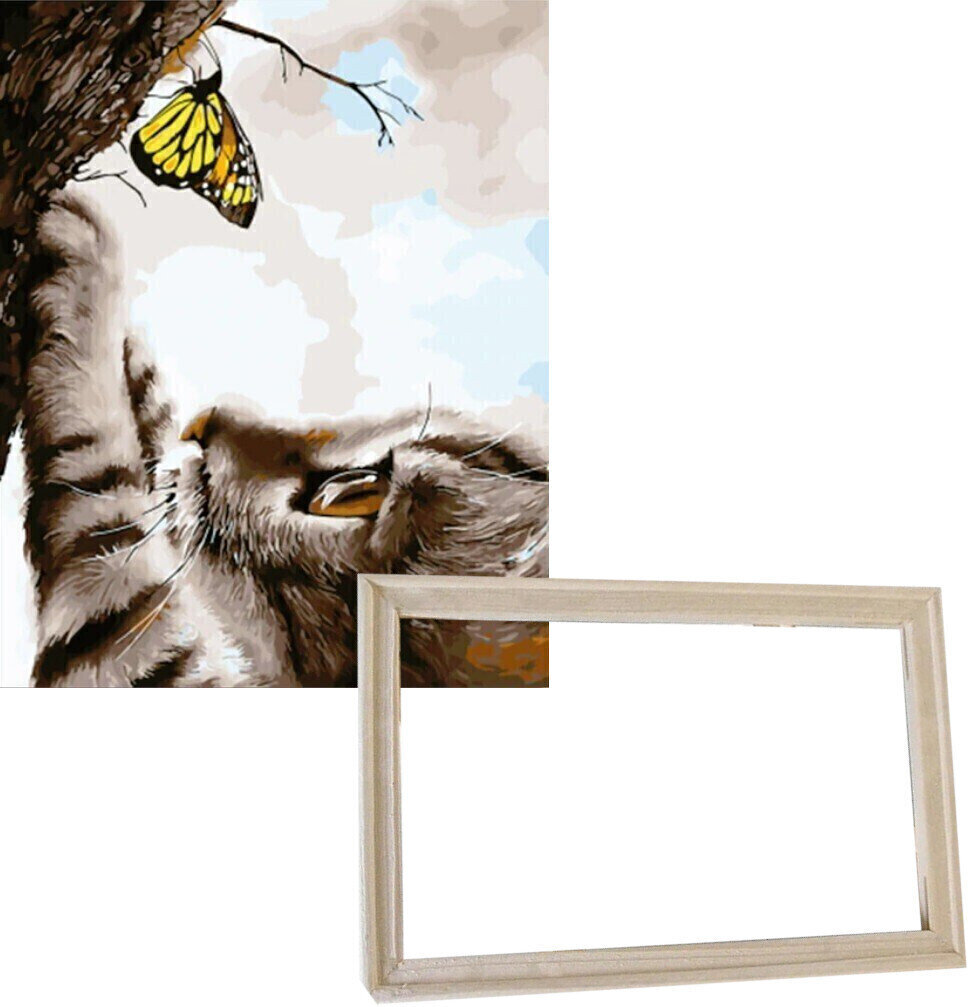 Maling efter tal Gaira With Frame Without Stretched Canvas Kitten with Butterfly