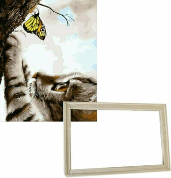 Рисуване по номера Gaira С рамка без опънато платно Коте с пеперуда - 1