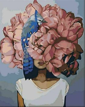 Рисуване по номера Zuty Мозайка Жена с розово цвете и птица - 1