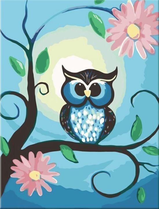 Målning med siffror Zuty Målning med siffror Blue Owl And Flowers